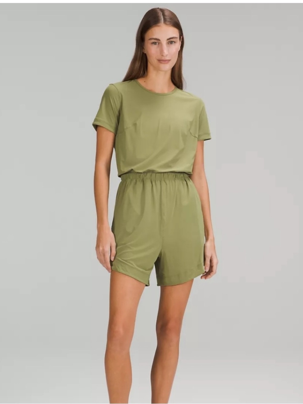 Lululemon Green Lightweight High Neck Short Sleeve Romper w Pockets Sz. 6